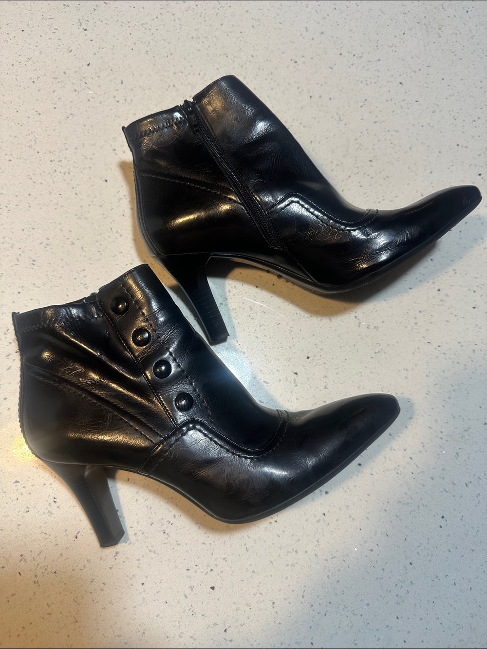 Franco Sarto Black Leather Ankle Booties – Size 8.5M